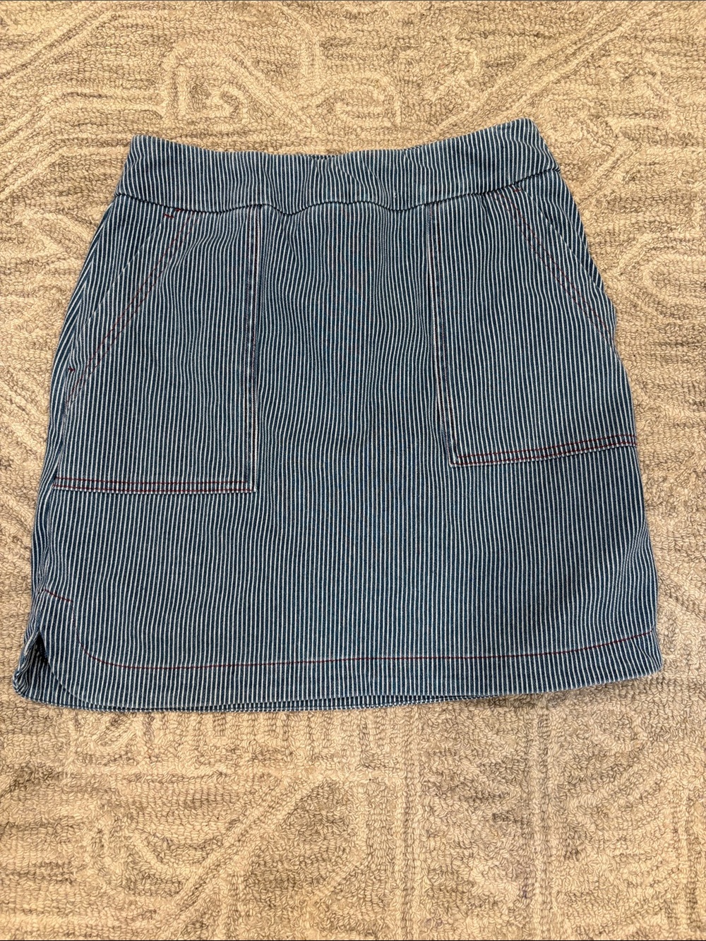 Tribal Blue Striped Women’s Skirt with Patch Pockets